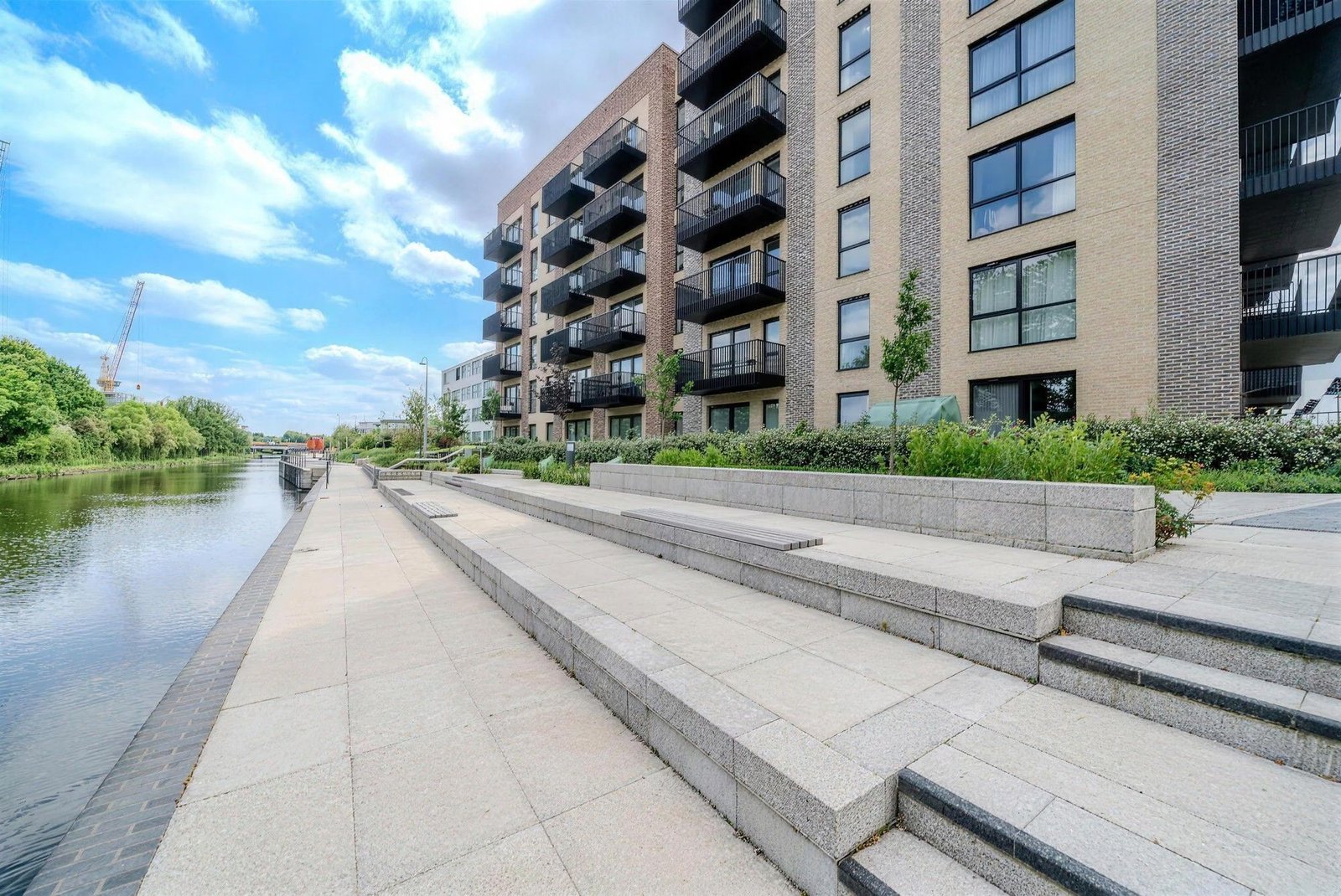 Canalside building and stepped walkway