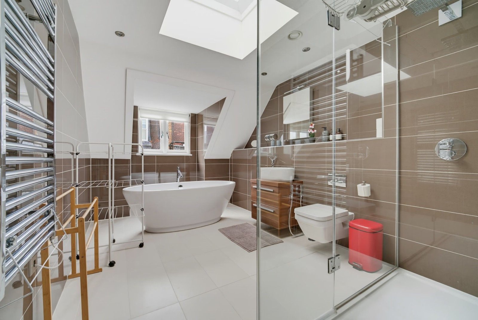 Bathroom beneath a skylight